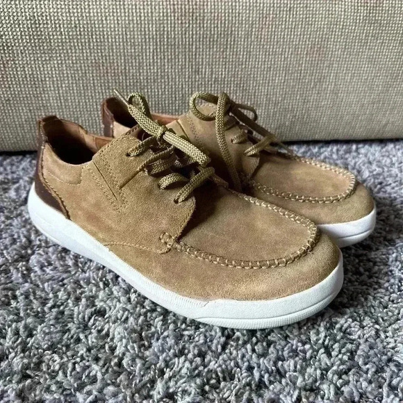 Clarks Mens Driftway Low Beige Leather Sneaker Moccasin Shoes Size 9.5 main image 8